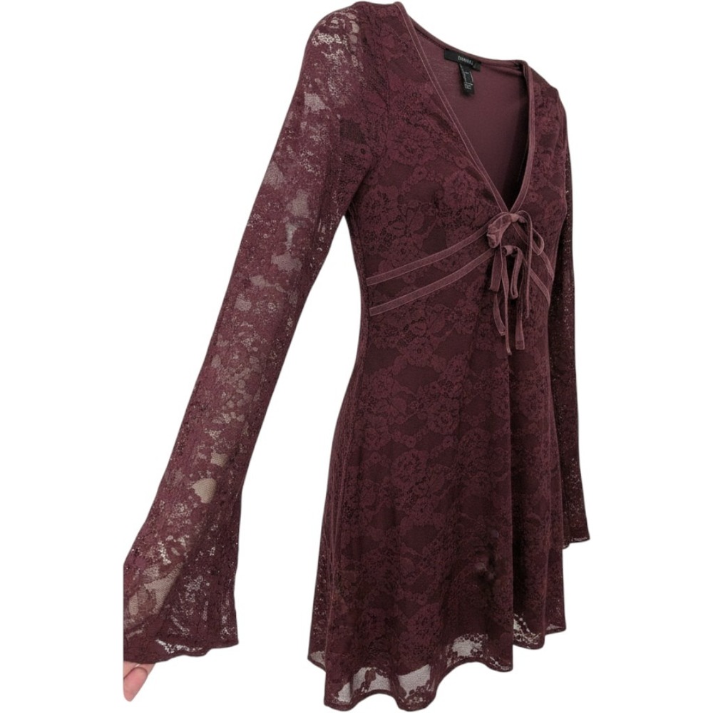 Forever 21 Coquette Mini Dress Women Small Burgandy Lace Long Sleeve Whimsygoth